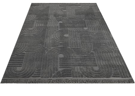 Antrasit Gri Geometrik Modern Salon Halısı Pamuklu Koridor Makine Dokuma