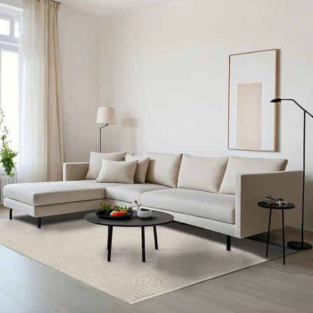 Bej Geometrik Modern Salon Halısı Pamuk Kabartmalı Koridor İskandinav