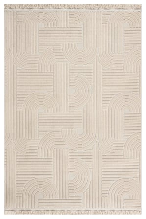 Bej Geometrik Modern Salon Halısı Pamuk Kabartmalı Koridor İskandinav