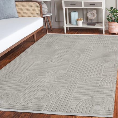 Modern Gri Salon Halısı Geometrik Kabartmalı Dokulu Koridor Makine Dokuma