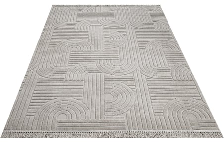 Modern Gri Salon Halısı Geometrik Kabartmalı Dokulu Koridor Makine Dokuma