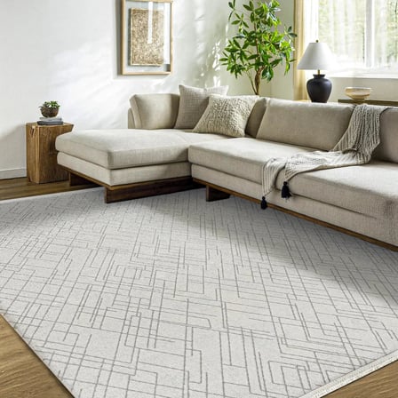 Modern Geometrik Krem Salon Halısı Polyester Koridor İskandinav
