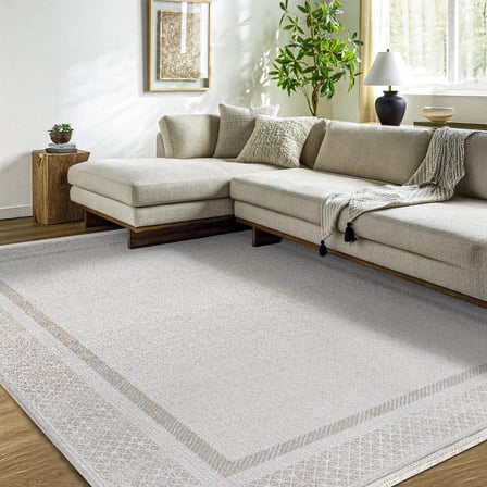 Bej Geometrik Desenli Dijital Baskı Kaymaz Tabanlı Modern Halı Salon Oturma Odası