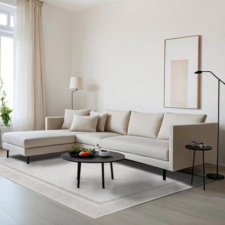 Bej Geometrik Desenli Dijital Baskı Kaymaz Tabanlı Modern Halı Salon Oturma Odası