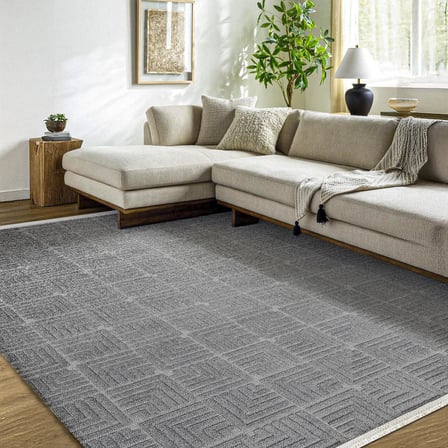 Antrasit Gri Geometrik Dijital Baskı Yıkanabilir Kaymaz Taban Salon Halısı Koridor