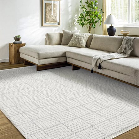 Krem Renk Geometrik Dijital Baskı Kaymaz Taban Salon Halısı Koridor