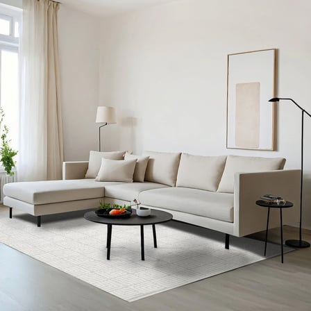 Krem Renk Geometrik Dijital Baskı Kaymaz Taban Salon Halısı Koridor