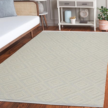 Krem Dijital Baskı Geometrik Desenli Kaymaz Taban Salon Halısı Modern Stil
