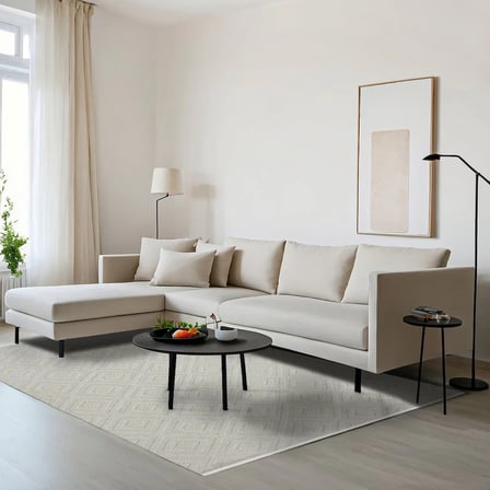 Krem Dijital Baskı Geometrik Desenli Kaymaz Taban Salon Halısı Modern Stil