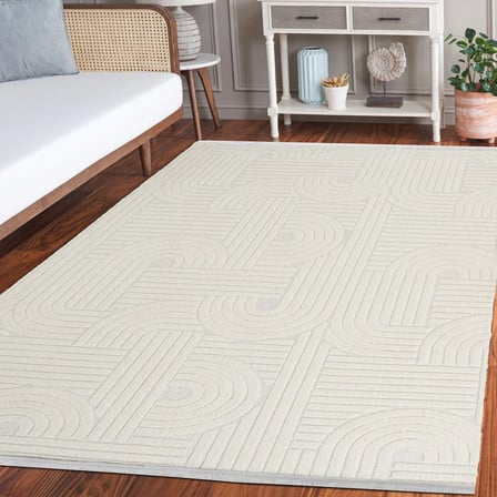 Krem Geometrik Desenli Dijital Baskı Salon Halısı Modern Koridor Pamuk-Polyester