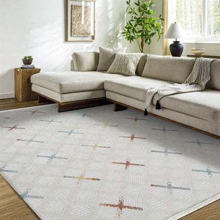 Krem Geometrik Modern Salon Halısı Dijital Baskılı Çocuk Koridor
