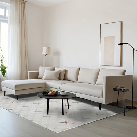 Krem Geometrik Modern Salon Halısı Dijital Baskılı Çocuk Koridor
