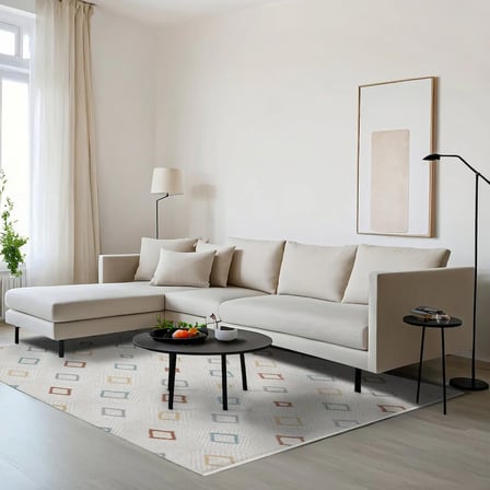 Krem Geometrik Desenli Dijital Baskı Kaymaz Taban Modern Salon Koridor Halısı