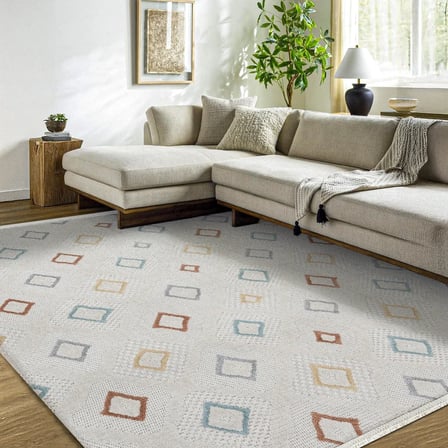 Krem Geometrik Desenli Dijital Baskı Kaymaz Taban Modern Salon Koridor Halısı