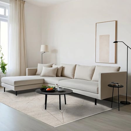 Bej Geometrik Desenli Kaymaz Tabanlı Modern Salon ve Koridor Halısı