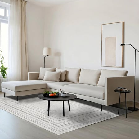 Beyaz Geometrik Desenli Dijital Baskı Salon Halısı Kaymaz Tabanlı Yıkanabilir