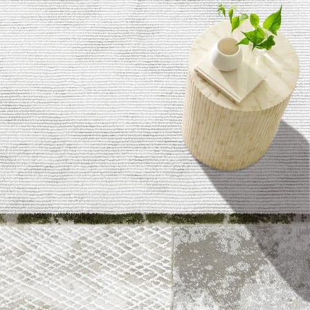 Beyaz Geometrik Desenli Salon Halısı Dijital Baskı Kaymaz Taban Yıkanabilir