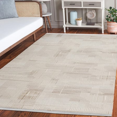 Modern Geometrik Krem Halı Dijital Baskı Kaymaz Taban Koridor Tipi