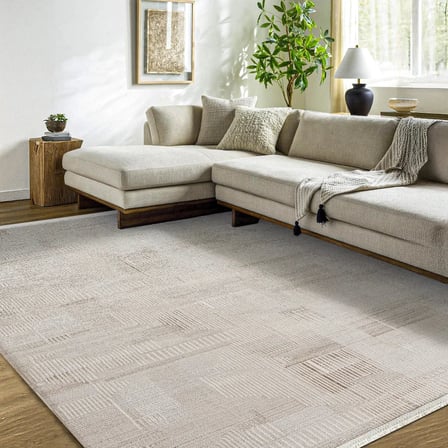 Modern Geometrik Krem Halı Dijital Baskı Kaymaz Taban Koridor Tipi