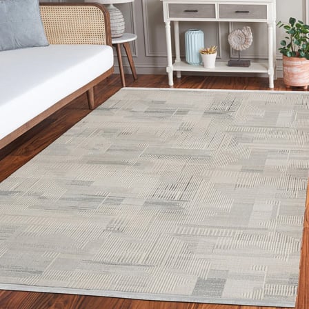 Gri Geometrik Modern Salon Halısı Kaymaz Tabanlı Dijital Baskı Koridor