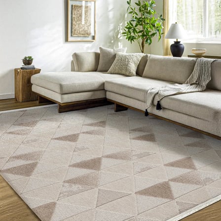 Krem Vizon Geometrik Desenli Dijital Baskı Salon ve Koridor Halısı Kaymaz Tabanlı