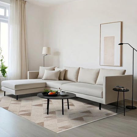 Krem Vizon Geometrik Desenli Dijital Baskı Salon ve Koridor Halısı Kaymaz Tabanlı