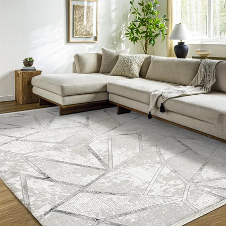 Gri Modern Geometrik Salon Halısı Dijital Baskı Kaymaz Taban Koridor Uyumlu