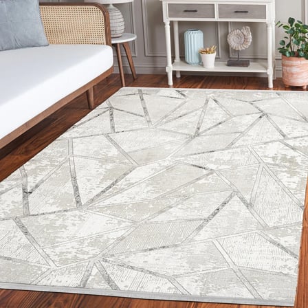 Gri Modern Geometrik Salon Halısı Dijital Baskı Kaymaz Taban Koridor Uyumlu