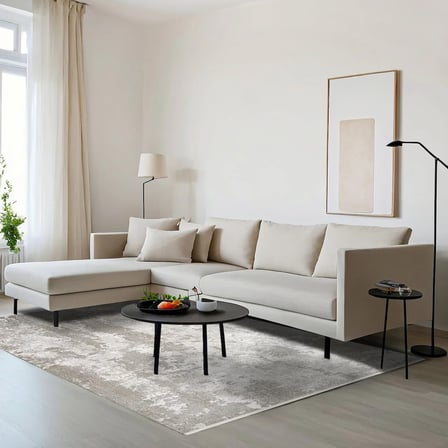 Ekru Soyut Desenli Modern Dijital Baskı Salon Halısı Kaymaz Tabanlı Koridor Uyumlu