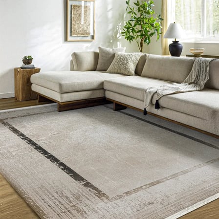 Bej Modern Geometrik Kaymaz Tabanlı Dijital Baskı Halı Koridor
