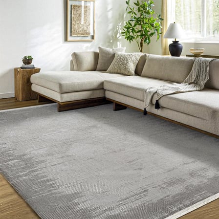 Gri Geometrik Desenli Eskitme Salon Halısı Kaymaz Tabanlı Koridor Modeli