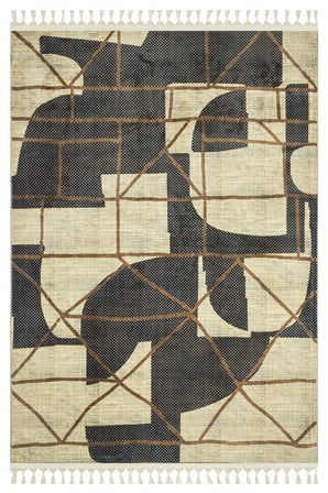 Bej Modern Geometrik Desenli Salon Halısı Koridor Bohem Makine Dokuma