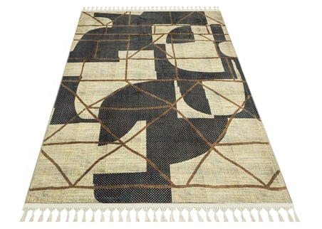 Bej Modern Geometrik Desenli Salon Halısı Koridor Bohem Makine Dokuma