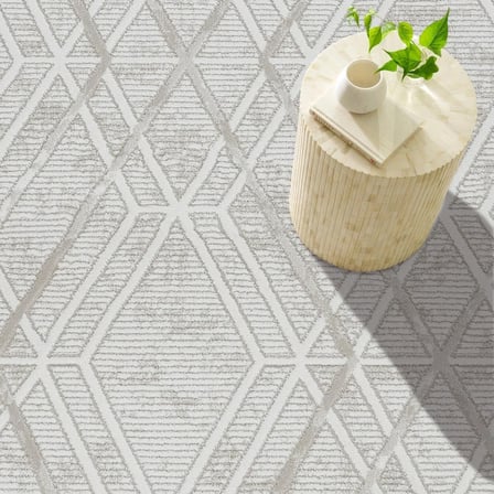 Gri Geometrik Desenli Dijital Baskı Salon Halısı Kaymaz Tabanlı Modern