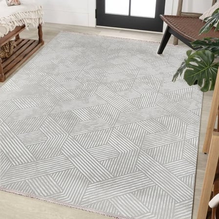 Modern Gri Geometrik Desenli Kaymaz Taban Salon ve Koridor Halısı Dijital Baskı