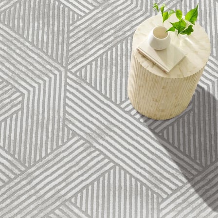Modern Gri Geometrik Desenli Kaymaz Taban Salon ve Koridor Halısı Dijital Baskı
