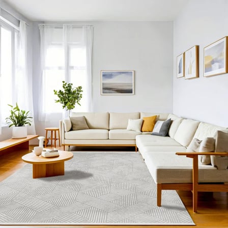Modern Gri Geometrik Desenli Kaymaz Taban Salon ve Koridor Halısı Dijital Baskı