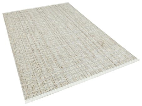 Outlet - Bej Krem Kareli Dokulu Geometrik Minimalist Modern Salon Halısı Makine Dokuma