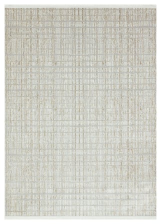 Outlet - Bej Krem Kareli Dokulu Geometrik Minimalist Modern Salon Halısı Makine Dokuma