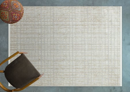 Outlet - Bej Krem Kareli Dokulu Geometrik Minimalist Modern Salon Halısı Makine Dokuma