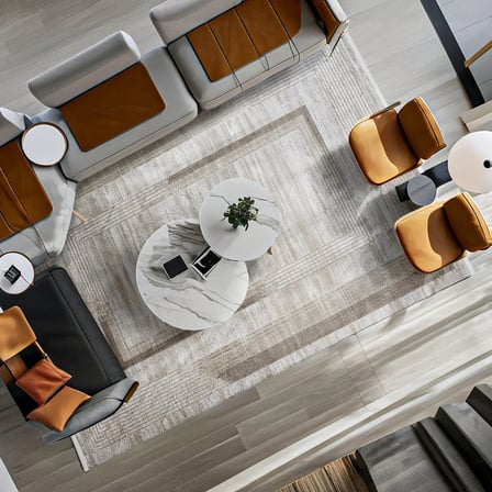 Outlet - Bej Gri Geometrik Lineer Dikdörtgen Modern Kaymaz Taban Salon Halısı Dijital Baskı