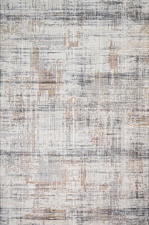 Outlet - Beyaz Gri Soyut Çizgisel Modern Kaymaz Taban Salon Halısı Dijital Baskı