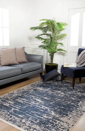 Outlet - Lacivert Çizgisel Modern Kaymaz Taban Makinede Yıkanabilir Salon Halısı Dijital Baskı