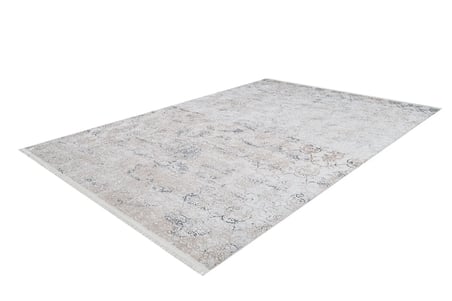 Outlet - Beyaz Gri Vintage Modern Kaymaz Taban Makinede Yıkanabilir Salon Halısı Dijital Baskı
