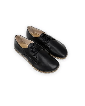 Outlet - El İşçiliğiyle Tamamlanmış, Hakiki Deri, Barefoot Oxford Ayakkabıları Siyah