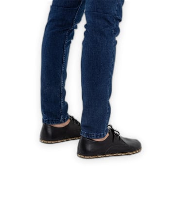 Outlet - El İşçiliğiyle Tamamlanmış, Hakiki Deri, Barefoot Oxford Ayakkabıları Siyah