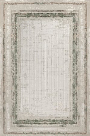 Outlet - Krem Yeşil Eskitme Efektli Modern Kaymaz Taban Salon Oturma Odası Halısı Dijital Baskı