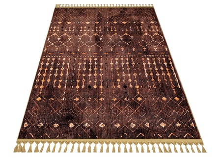 Outlet - Kahverengi Bej Etnik Geometrik Desenli Vintage Salon Halısı Makine Dokuma