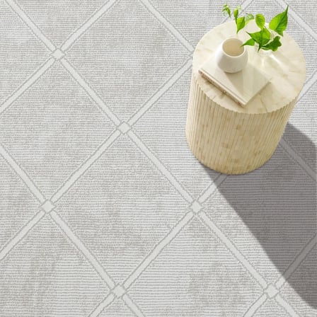 Outlet - Gri Beyaz Baklava Desenli Modern Kaymaz Taban Makinede Yıkanabilir Salon Halısı Dijital Baskı