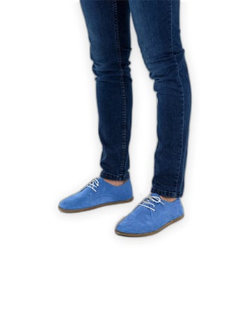 Outlet - Erkekler için Süet Bağcıklı Oxford Ayakkabı, Ayak Şekline Uygun, Sıfır Topuk Yüksekliği Mavi